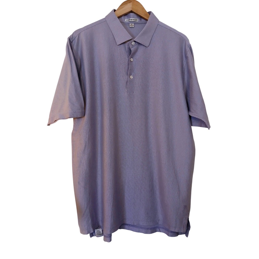 Peter Millar Mens XL Purple White Micro Stripe Cotton Polo Shirt Troon Golf Logo
